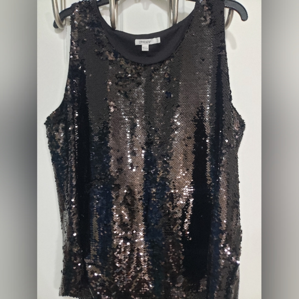 Chico's Black and Silver Sequin Tank Top